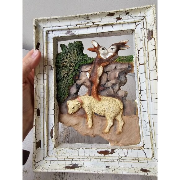 Vintage shabby chic Easter bunny spring rabbit lamb sheep frame picture hanging - Picture 9 of 10